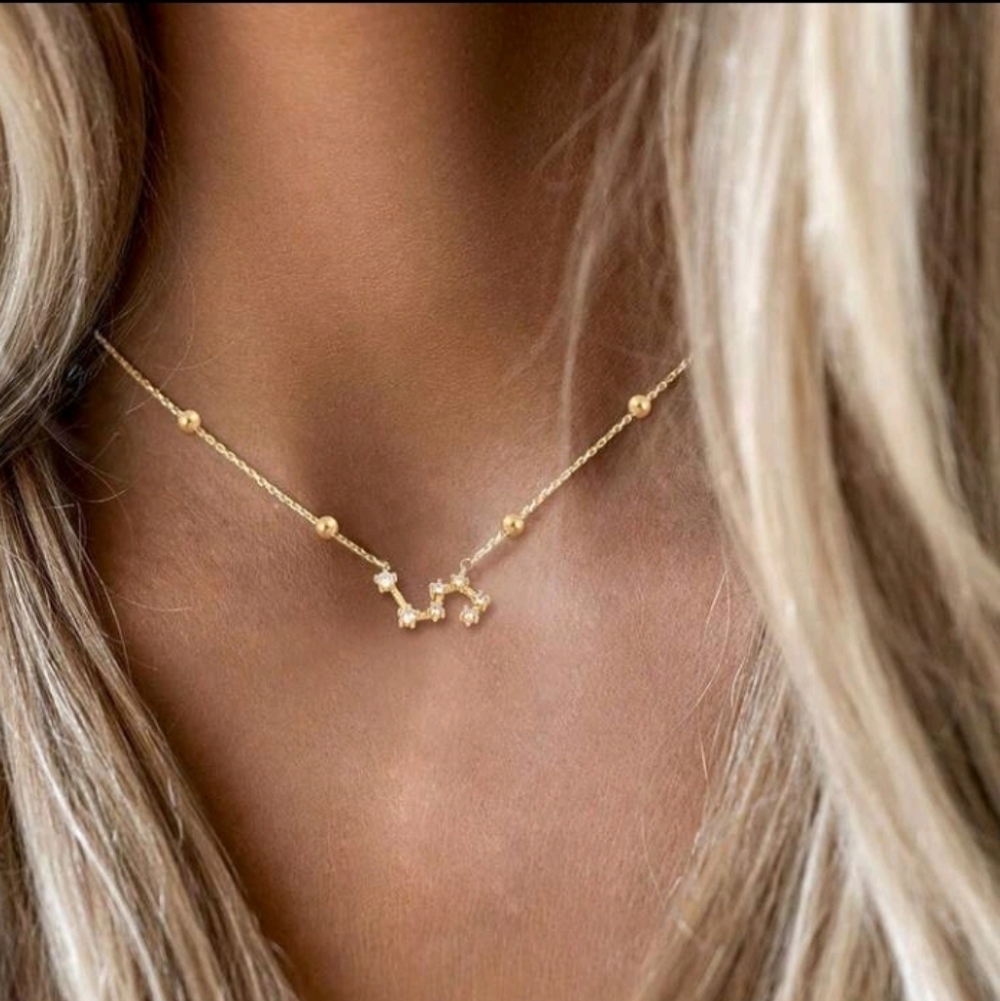 NEW! 14K Gold Plated Diamond Leo Constellation Zodiac Beaded Station Necklace